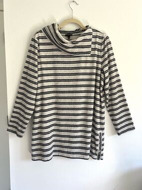 Talbots 1X Velour Striped Black and White Cowl Neck Women's Long Sleeve Sweater
